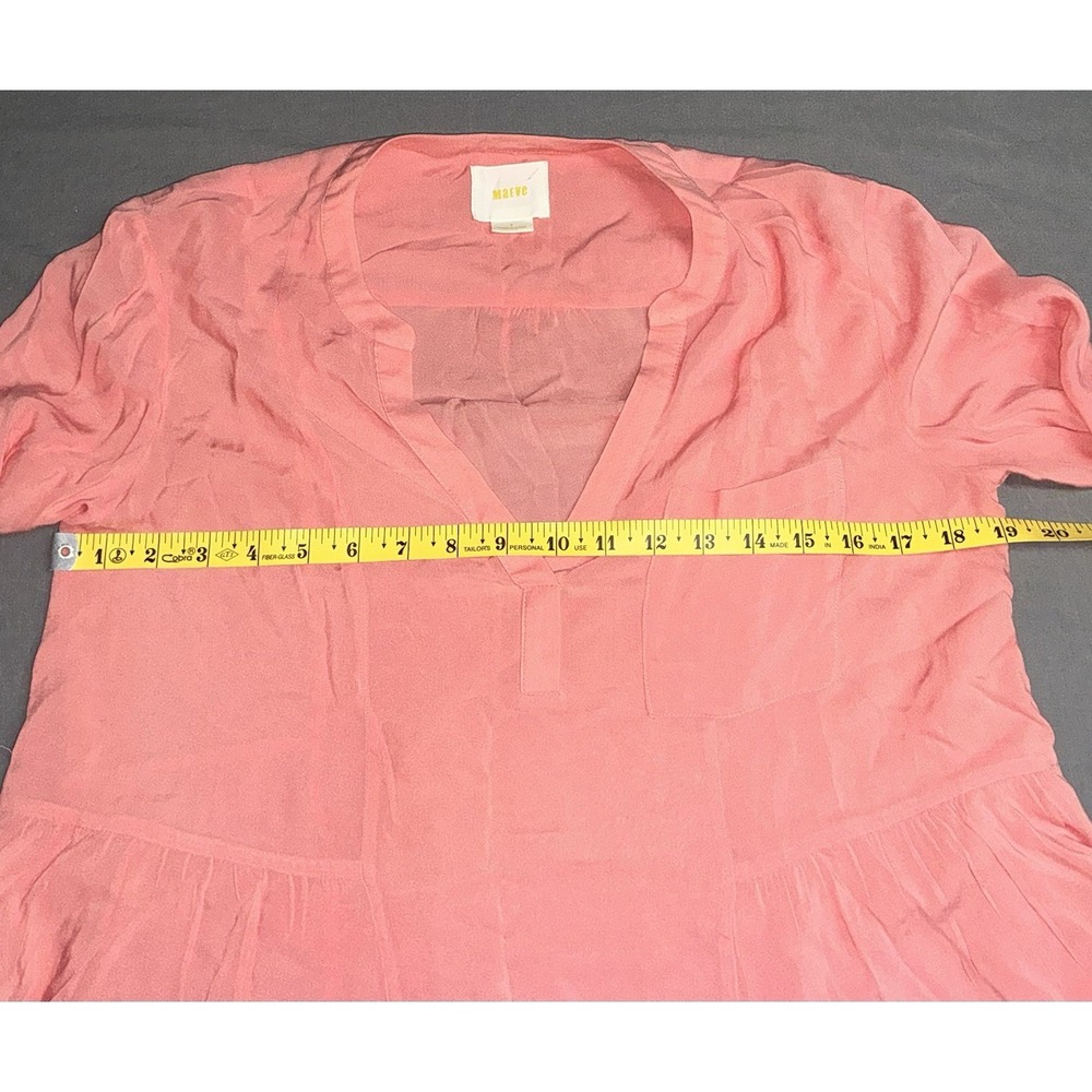 Maeve Anthropologie Coral Pink Rayon Peplum Blouse Long Sleeve Split Neck Size 4 - Picture 4 of 5